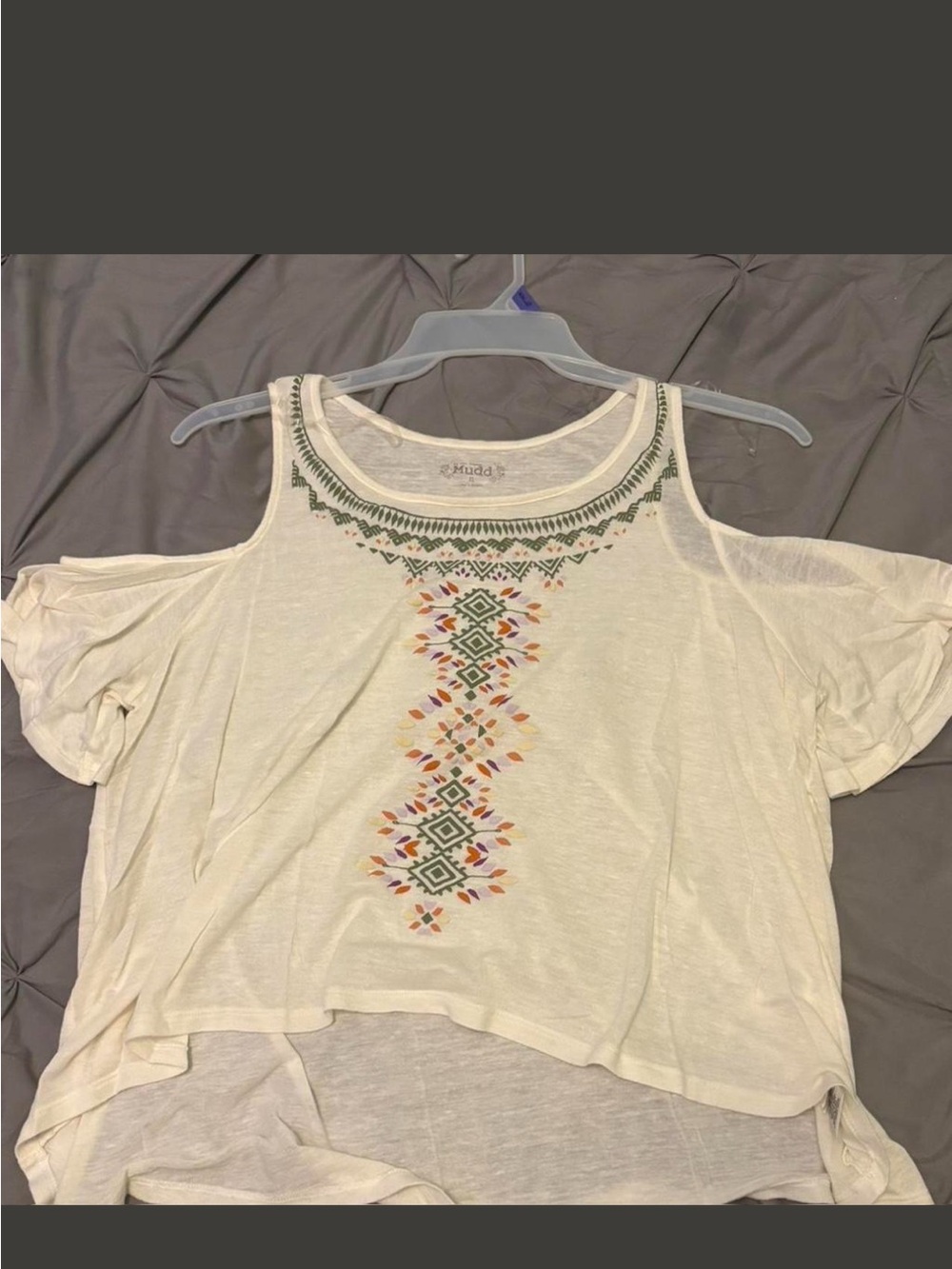 Mudd Cream Cold-Shoulder Embroidered Boho Top